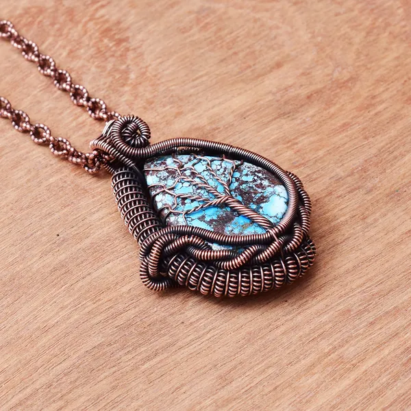 Blue_Turquoise_Healing_Gemstone_Copper_Wire_Wrap_Black_Oxidised_Chain_Pendant_(2.16_Cm)