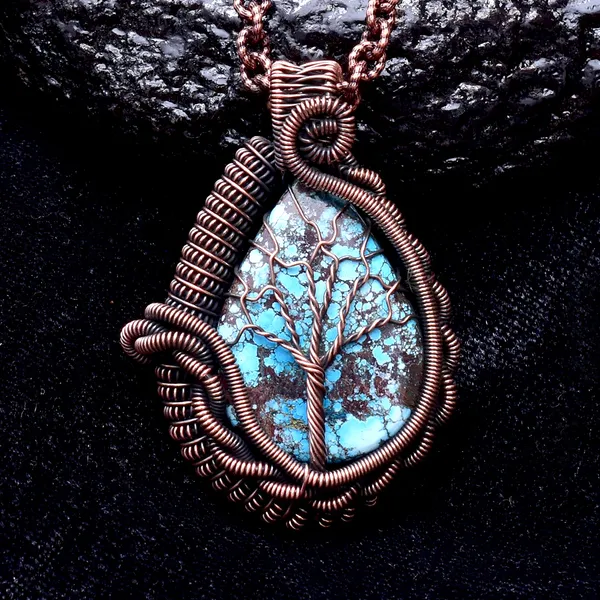 Blue_Turquoise_Healing_Gemstone_Copper_Wire_Wrap_Black_Oxidised_Chain_Pendant_(2.16_Cm)
