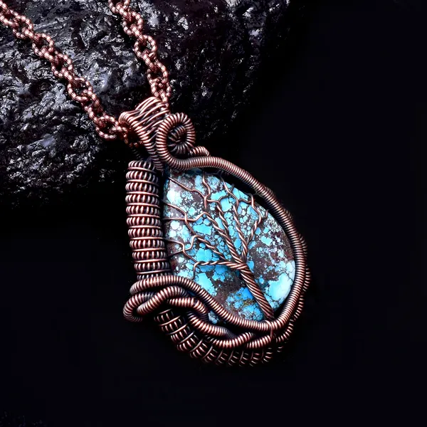 Blue_Turquoise_Healing_Gemstone_Copper_Wire_Wrap_Black_Oxidised_Chain_Pendant_(2.16_Cm)
