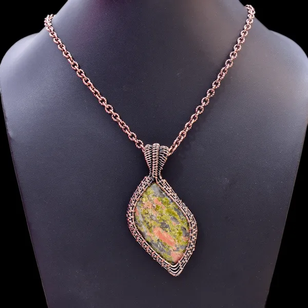 Green_Unakite_Healing_Gemstone_Copper_Wire_Wrap_Black_Oxidised_Chain_Pendant_(3.14_Cm)