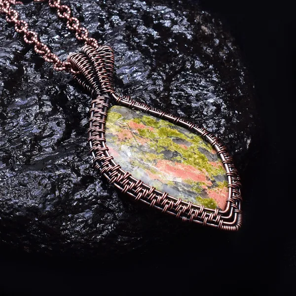 Green_Unakite_Healing_Gemstone_Copper_Wire_Wrap_Black_Oxidised_Chain_Pendant_(3.14_Cm)