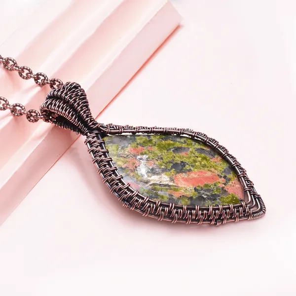Green_Unakite_Healing_Gemstone_Copper_Wire_Wrap_Black_Oxidised_Chain_Pendant_(3.14_Cm)