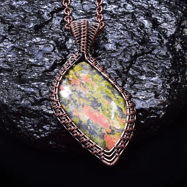 Green_Unakite_Healing_Gemstone_Copper_Wire_Wrap_Black_Oxidised_Chain_Pendant_(3.14_Cm)