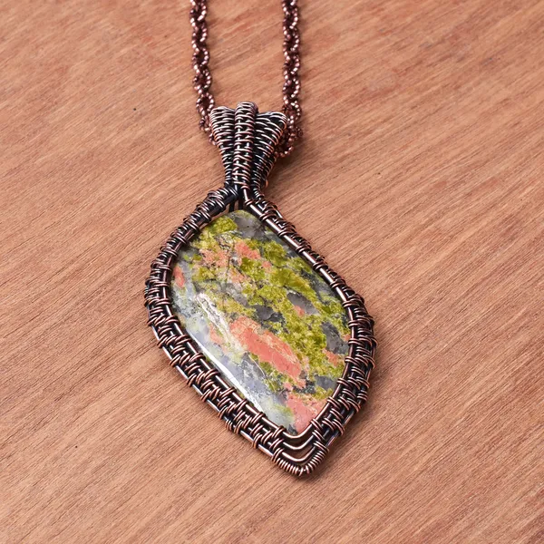 Green_Unakite_Healing_Gemstone_Copper_Wire_Wrap_Black_Oxidised_Chain_Pendant_(3.14_Cm)