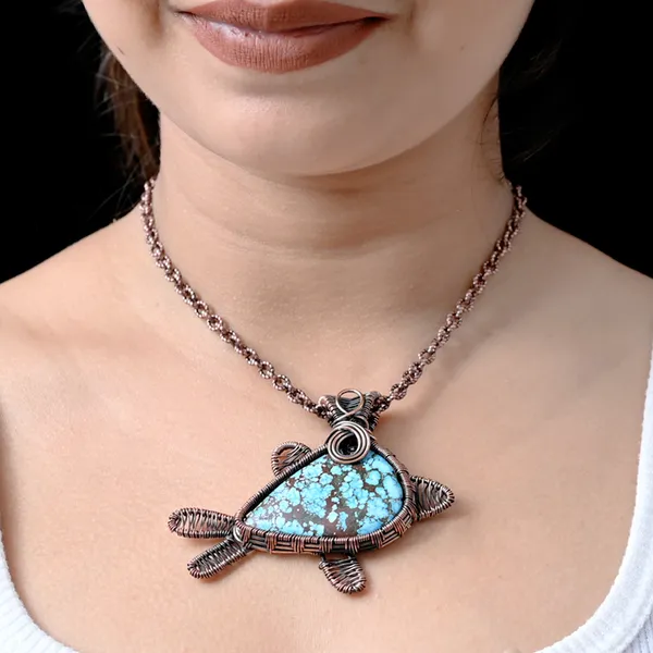 Blue_Turquoise_Healing_Gemstone_Copper_Wire_Wrap_Black_Oxidised_Chain_Pendant_(2.16_Cm)