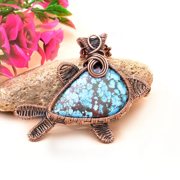 Blue_Turquoise_Healing_Gemstone_Copper_Wire_Wrap_Black_Oxidised_Chain_Pendant_(2.16_Cm)