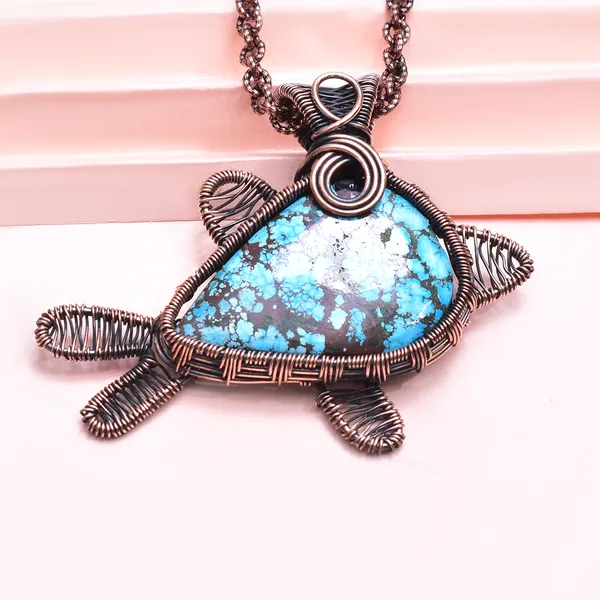 Blue_Turquoise_Healing_Gemstone_Copper_Wire_Wrap_Black_Oxidised_Chain_Pendant_(2.16_Cm)
