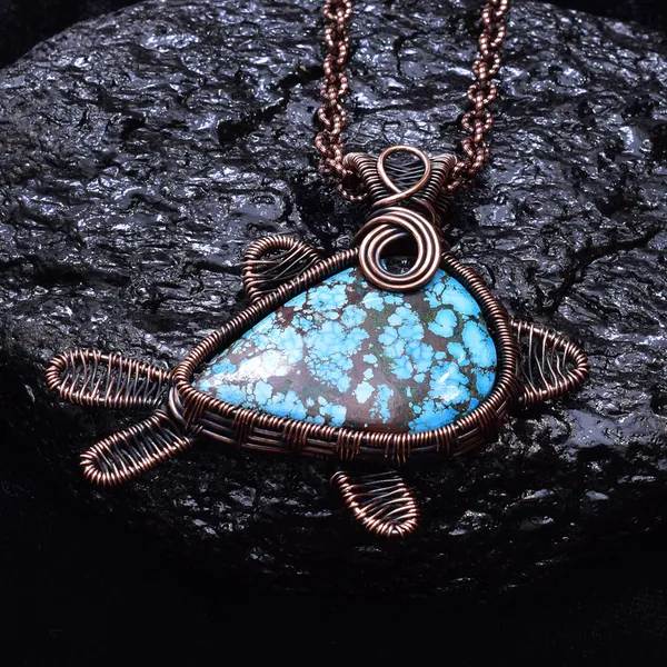 Blue_Turquoise_Healing_Gemstone_Copper_Wire_Wrap_Black_Oxidised_Chain_Pendant_(2.16_Cm)