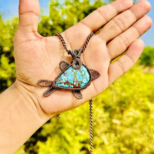 Blue_Turquoise_Healing_Gemstone_Copper_Wire_Wrap_Black_Oxidised_Chain_Pendant_(2.16_Cm)