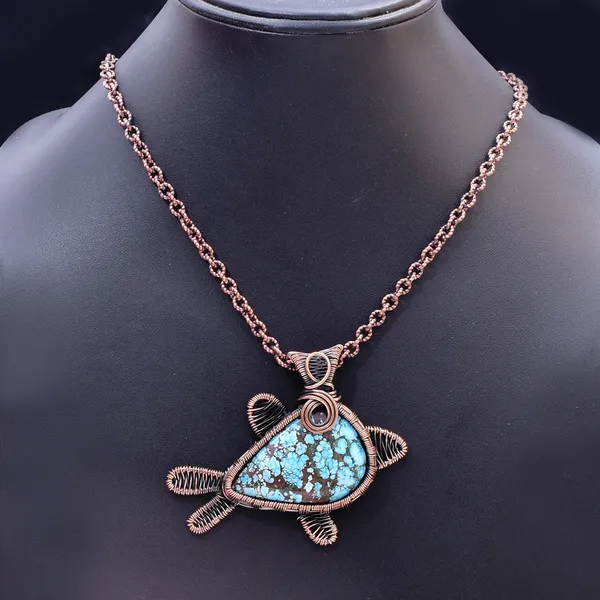 Blue_Turquoise_Healing_Gemstone_Copper_Wire_Wrap_Black_Oxidised_Chain_Pendant_(2.16_Cm)