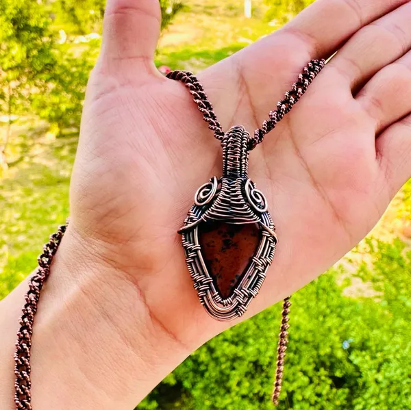 Maroon_Mahogany_Jasper_Healing_Gemstone_Copper_Wire_Wrap_Black_Oxidised_Chain_Pendant_(2.16_Cm)