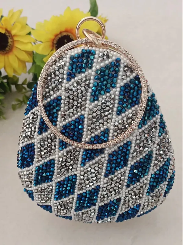 Blue_Multicolor_Heavy_Design_Almond_Shape_Clutch_With_Bangle_Lock