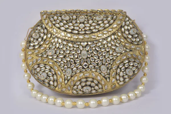 Gold_Designer_Kundan_Box_Clutch_With_Pearl_Strap_For_Bridal_And_Festive_Wear