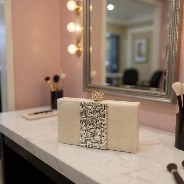 Ivory_Crystal_Box_Clutch_–_Handcrafted_Resin_Marble_with_Diamond_Cut_Stones