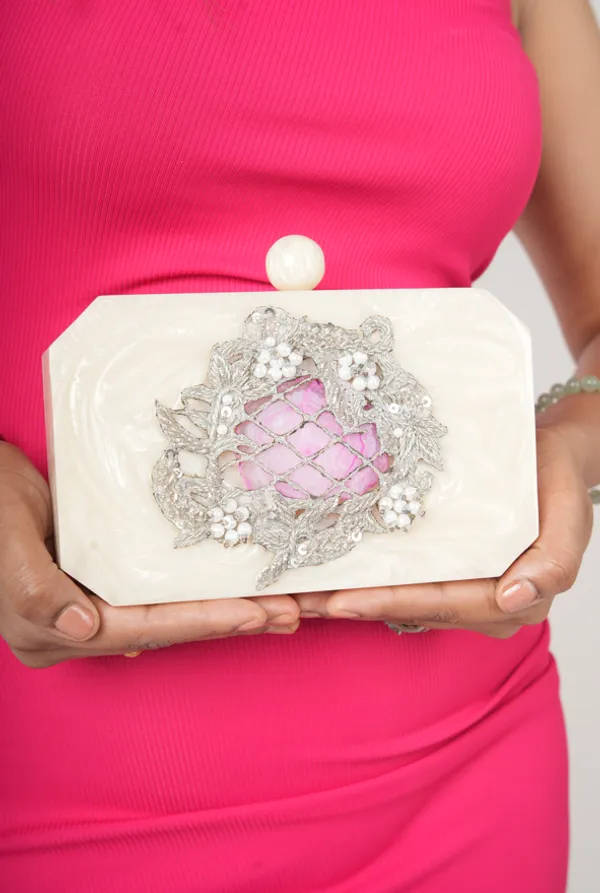 Ivory_Garden_Clutch__Pearl_Inlay_With_Silver_Floral_Embellishment