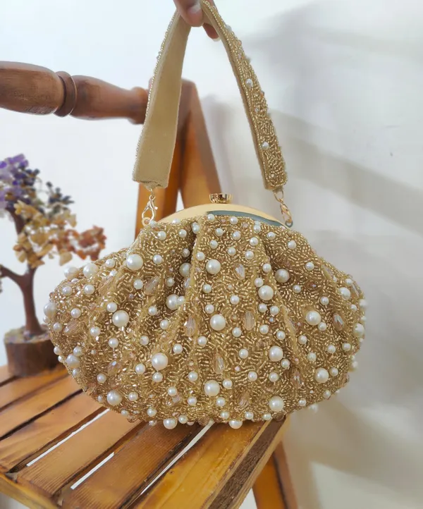 Multicolor_Garden_Bloom_Beaded_Clutch_With_Pearl_Accents,_Green_Crystal_Embroidery,_White_Handle,_Spring_Luxe_Statement