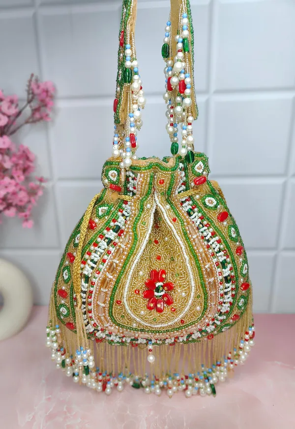 Multicolor_Royal_Bloom_Potli_Traditional_Green-Gold_Beaded_Bag_With_Floral_Work,_Pearls,_And_Vibrant_Hangings