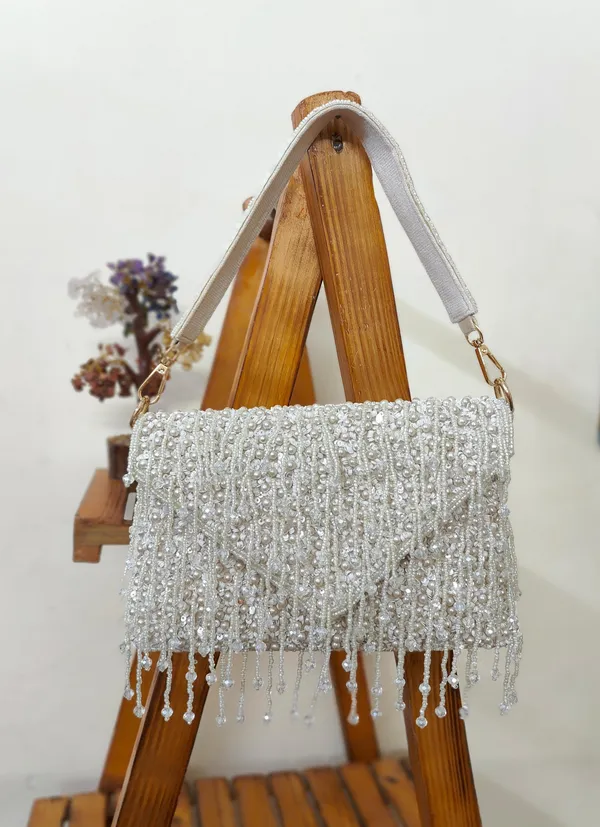 White_Premium_Quality_Elegant_Fabric_Clutch_Bag_For_Women