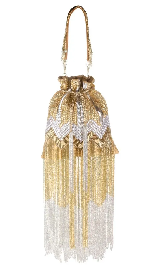 Golden__Elegant_Beaded_Embellished_Traditional_Potli_With_Fringe_For_Weddings,_Parties,_And_Festive_Events