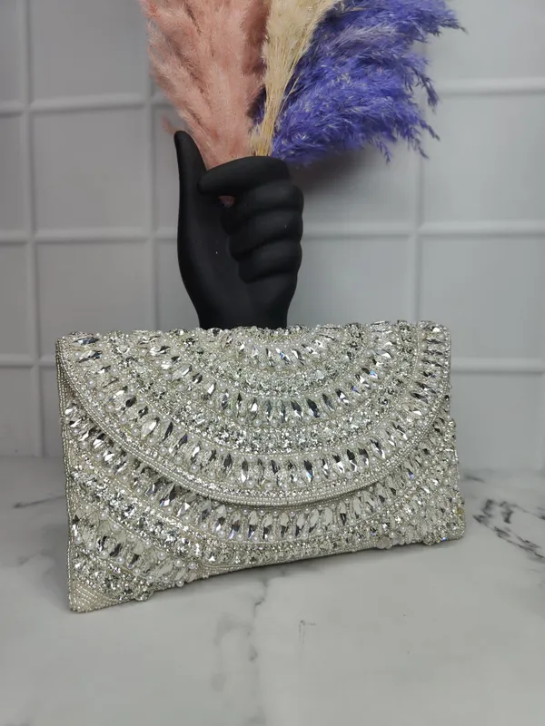 Silver_Stylish_Beaded_With_Embroidery_For_Weddings,_Parties,_And_Events_Envelope_Flap_Clutch_For_Women