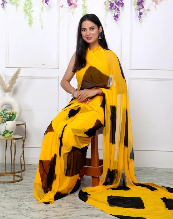 Black_Pure_Chiffon_Trendy_Checked_Leheriya_Chiffon_Sarees_For_Women