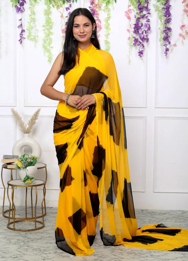 Black_Pure_Chiffon_Trendy_Checked_Leheriya_Chiffon_Sarees_For_Women