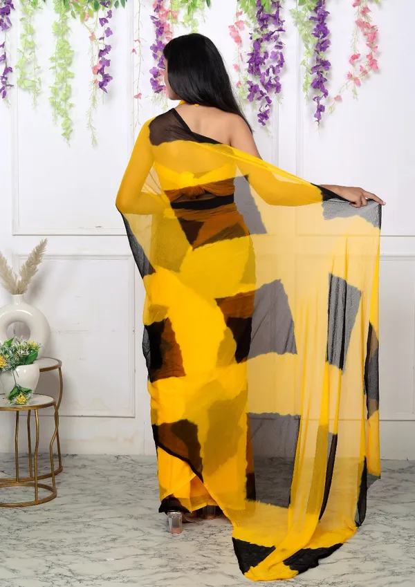 Black_Pure_Chiffon_Trendy_Checked_Leheriya_Chiffon_Sarees_For_Women