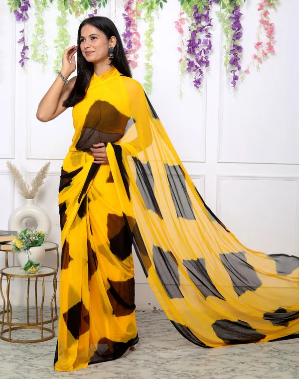 Black_Pure_Chiffon_Trendy_Checked_Leheriya_Chiffon_Sarees_For_Women