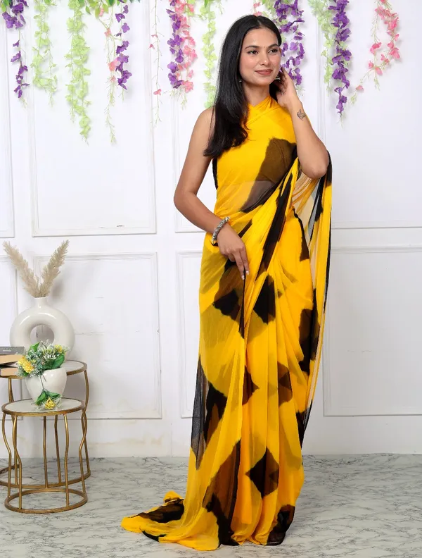 Black_Pure_Chiffon_Trendy_Checked_Leheriya_Chiffon_Sarees_For_Women