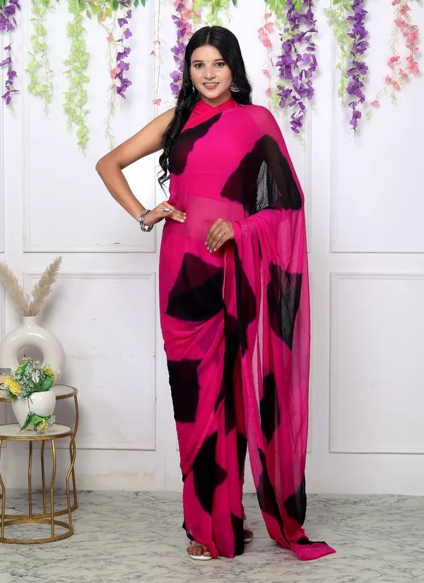 Black_&_Pink_Pure_Chiffon_Trendy_Checked_Leheriya_Chiffon_Sarees_For_Women