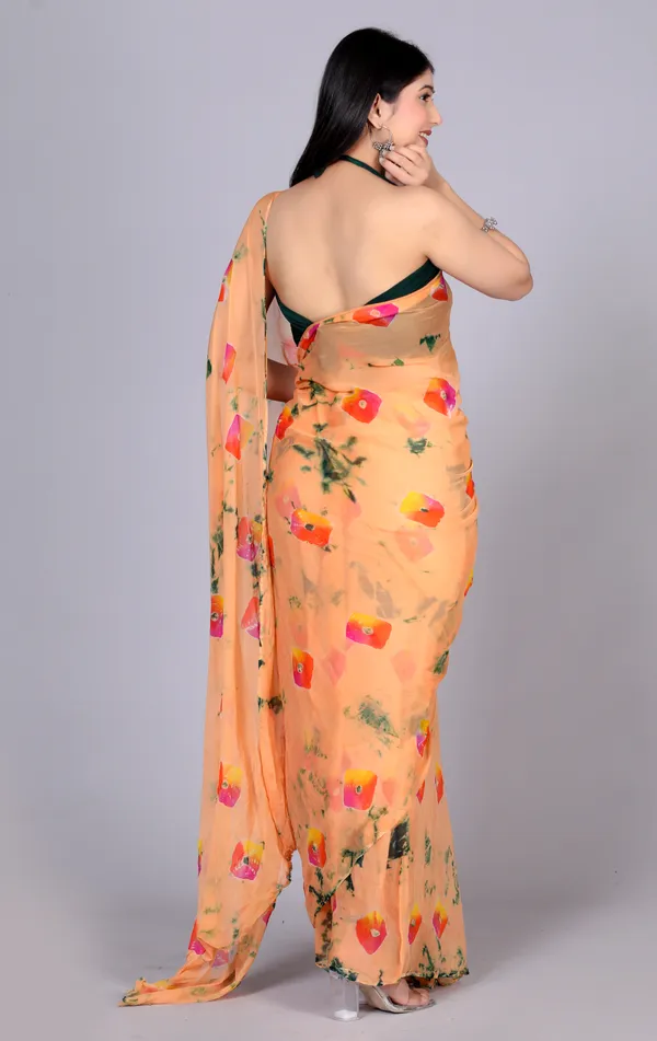 Peach_Bandhani_Printed_Chiffon_Printed_Sarees_For_Women