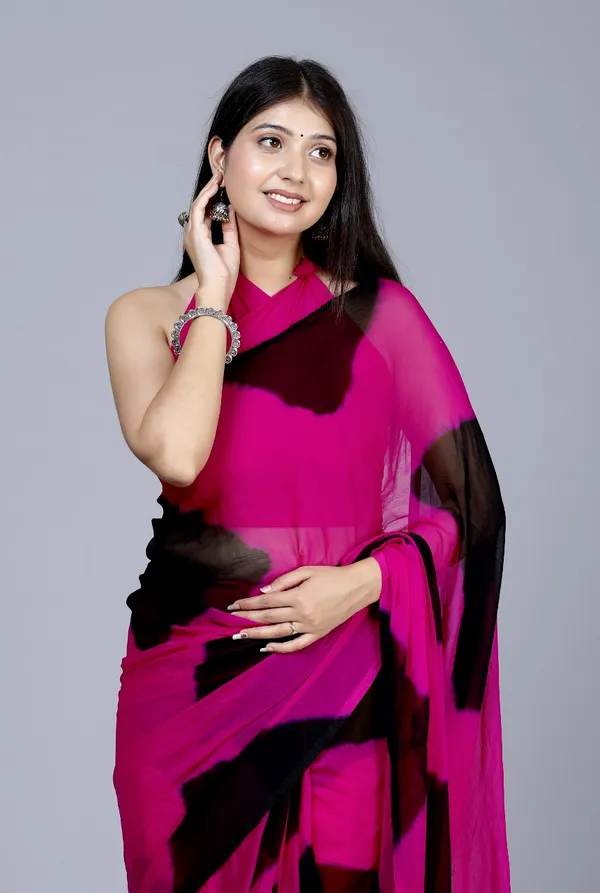 Black_Pure_Chiffon_Printed_Checked_Printed_Sarees_For_Women