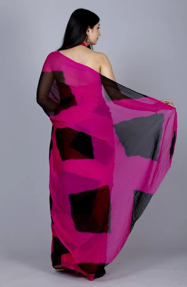 Black_Pure_Chiffon_Printed_Checked_Printed_Sarees_For_Women