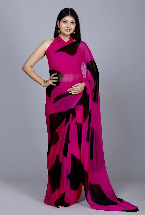 Black_Pure_Chiffon_Printed_Checked_Printed_Sarees_For_Women