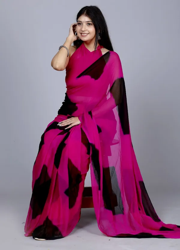 Black_Pure_Chiffon_Printed_Checked_Printed_Sarees_For_Women