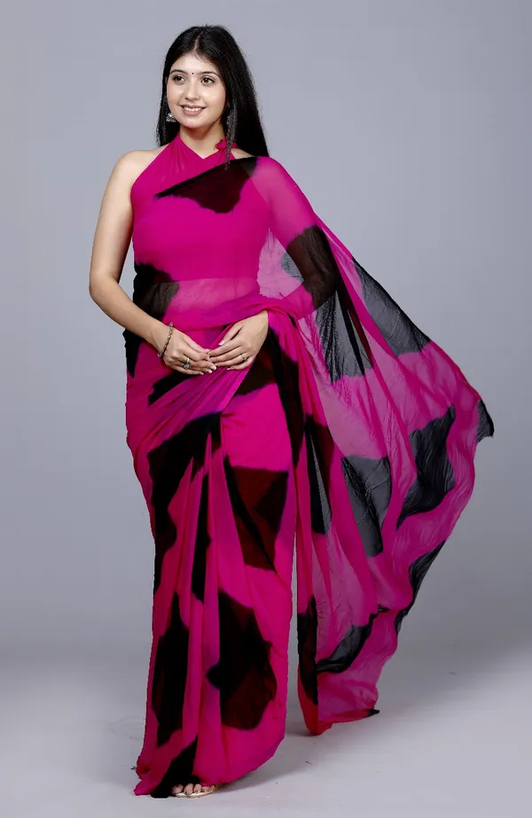 Black_Pure_Chiffon_Printed_Checked_Printed_Sarees_For_Women