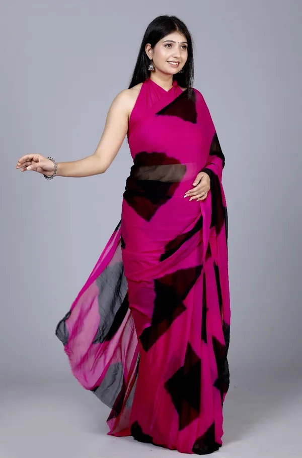 Black_Pure_Chiffon_Printed_Checked_Printed_Sarees_For_Women