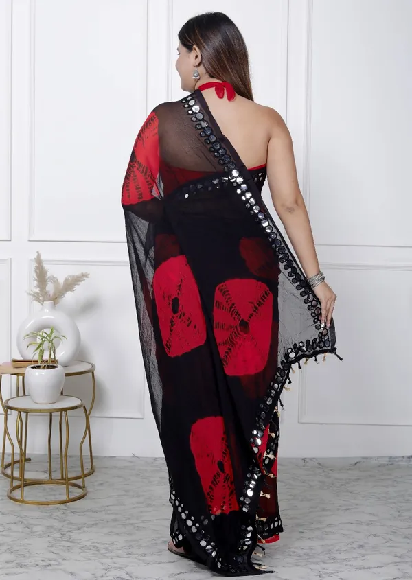 Black_Pure_Chiffon_Mirror_Work_Bandhani_Printed_Sarees_For_Women