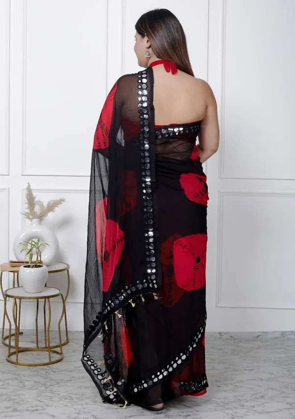 Black_Pure_Chiffon_Mirror_Work_Bandhani_Printed_Sarees_For_Women