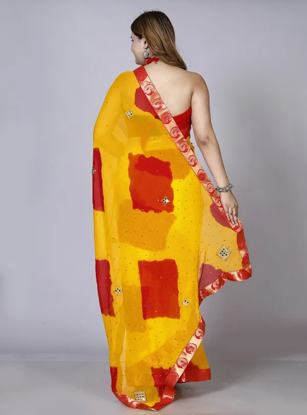 Yellow_Chiffon_Sarees_For_Women_Fancy_Party_Wear_Sarees,_Wedding_Sarees,_Farewell_Sarees,_Printed_Sarees,_Designer_Sarees,_Bollywood_Sarees,_Latest_Sarees_Trendy_Sarees_Bandhini_Saree,_Sarees_For_Farewell_Party,_Latest_Saree_Design,Red_Saree