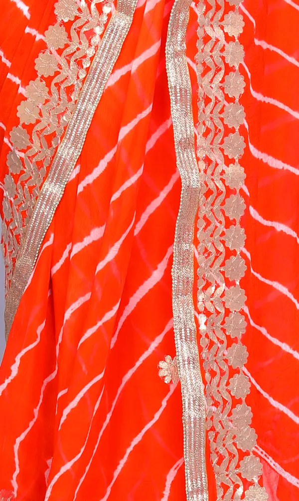 Orange_Pure_Chiffon_Gotta_Patti_Work_Leheriya_Designer_Printed_Sarees_For_Women