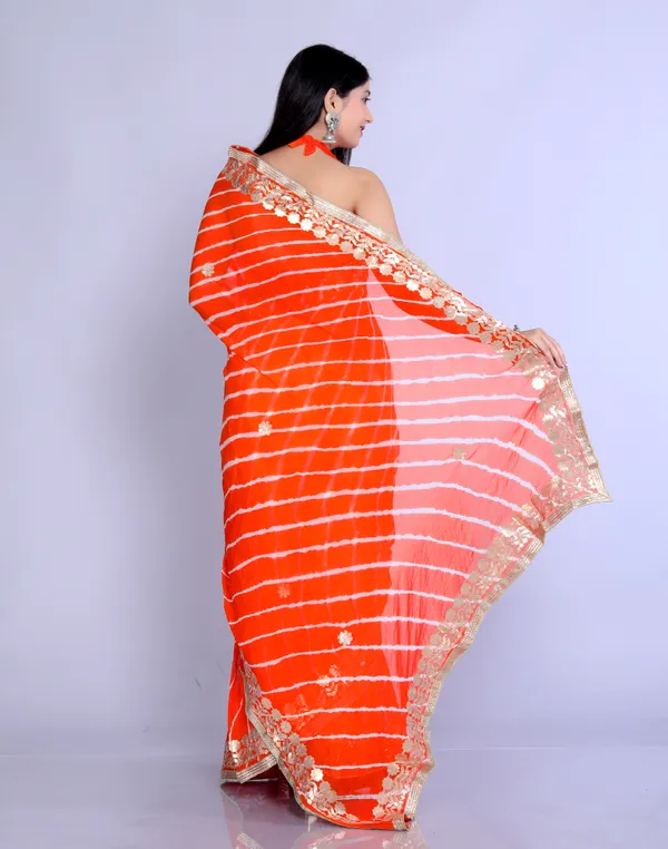 Orange_Pure_Chiffon_Gotta_Patti_Work_Leheriya_Designer_Printed_Sarees_For_Women