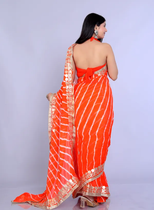 Orange_Pure_Chiffon_Gotta_Patti_Work_Leheriya_Designer_Printed_Sarees_For_Women
