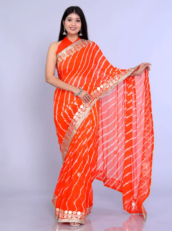 Orange_Pure_Chiffon_Gotta_Patti_Work_Leheriya_Designer_Printed_Sarees_For_Women