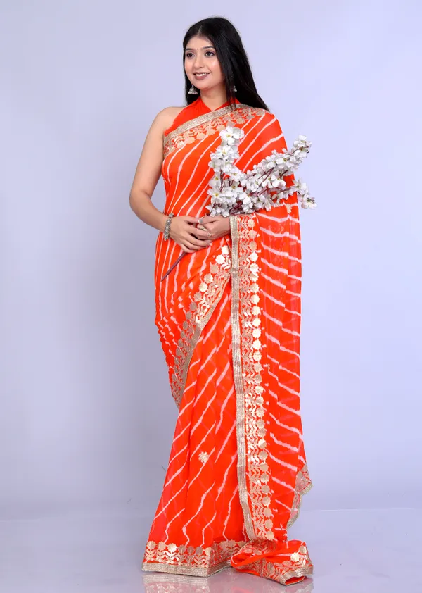 Orange_Pure_Chiffon_Gotta_Patti_Work_Leheriya_Designer_Printed_Sarees_For_Women
