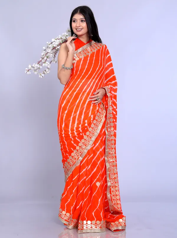 Orange_Pure_Chiffon_Gotta_Patti_Work_Leheriya_Designer_Printed_Sarees_For_Women