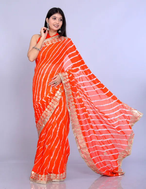 Orange_Pure_Chiffon_Gotta_Patti_Work_Leheriya_Designer_Printed_Sarees_For_Women
