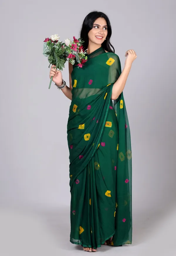 Green_Trendy_Printed_Chiffon_Bandhini_Sarees_For_Women