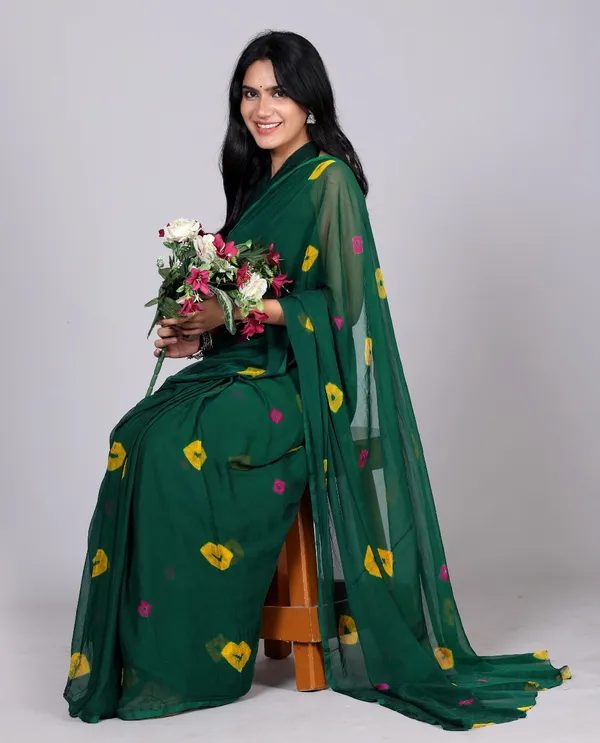 Green_Trendy_Printed_Chiffon_Bandhini_Sarees_For_Women