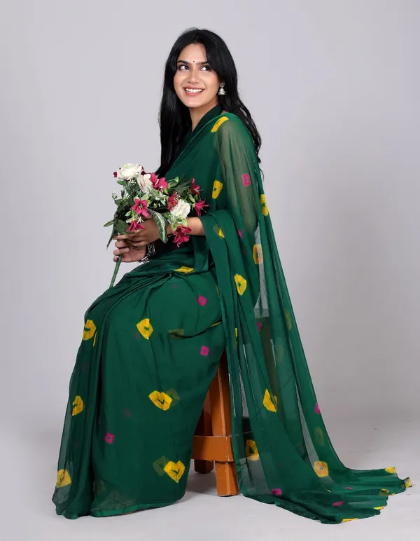Green_Trendy_Printed_Chiffon_Bandhini_Sarees_For_Women
